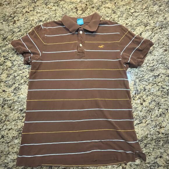 Vintage Hollister Polo Mens Large Brown Striped Slim Y2K 2000s Preppy Skater - Picture 2 of 5